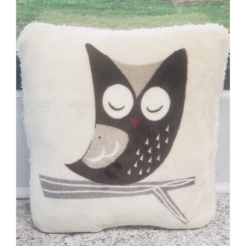 Cannon Sleeping Owl Throw Pillow Tan Brown 14x14 Fuzz Soft